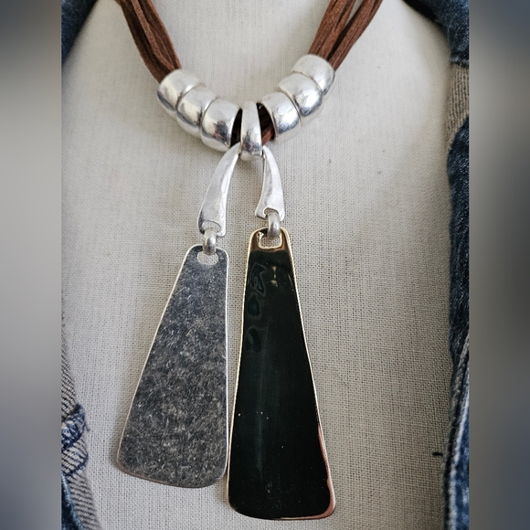 Robert Lee Morris Soho Silver Tone Double Paddle Pendant Necklace - Picture 5 of 5